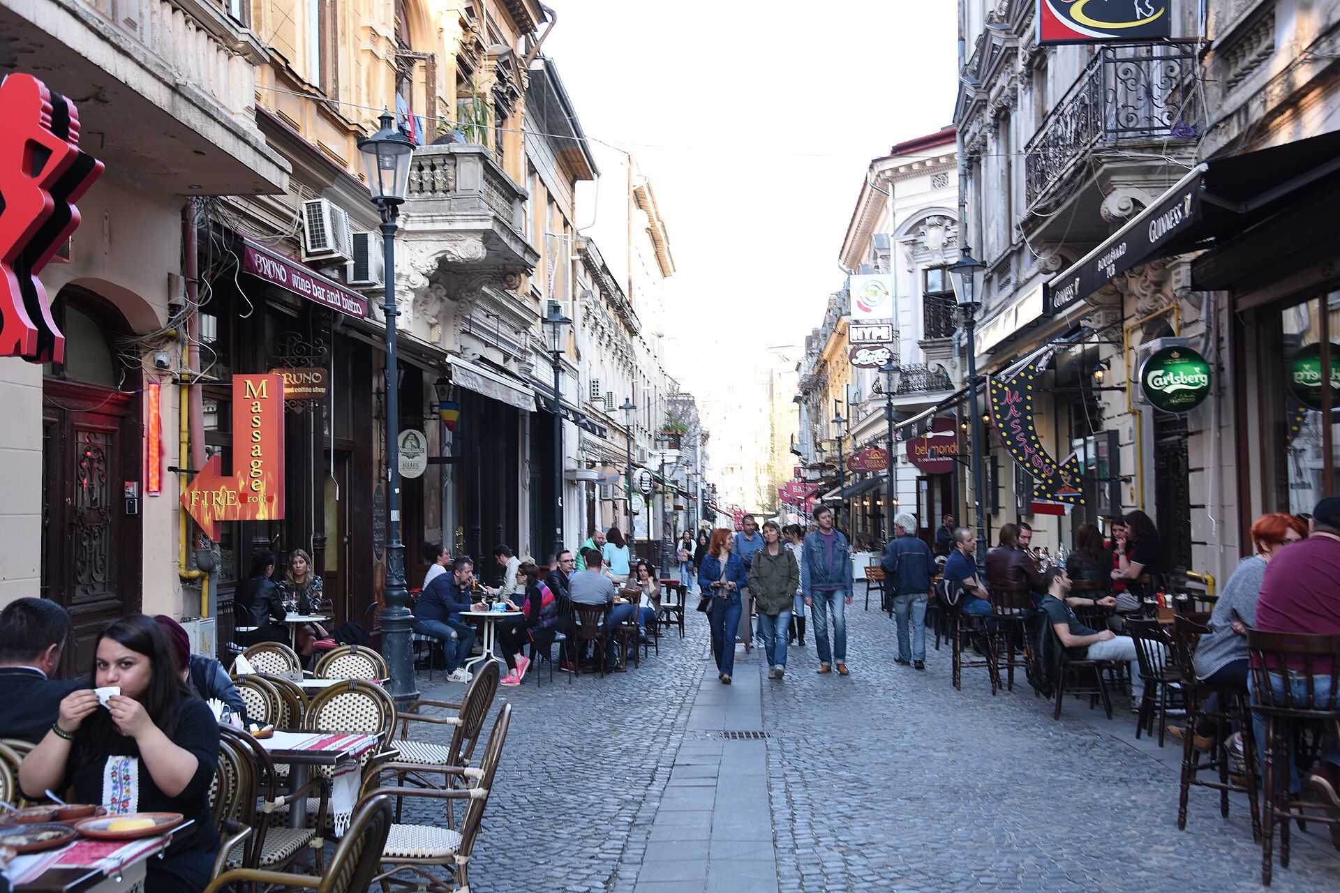 Bucharest old town evening street