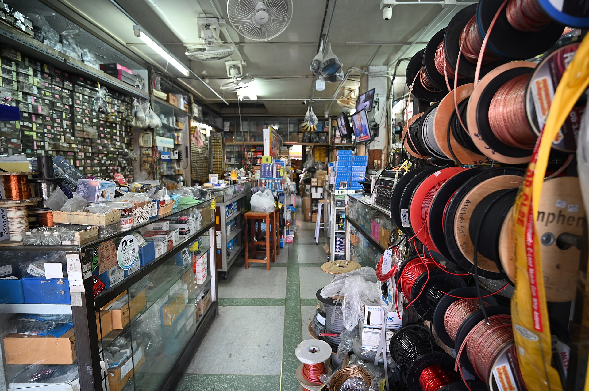 electronics store shelves