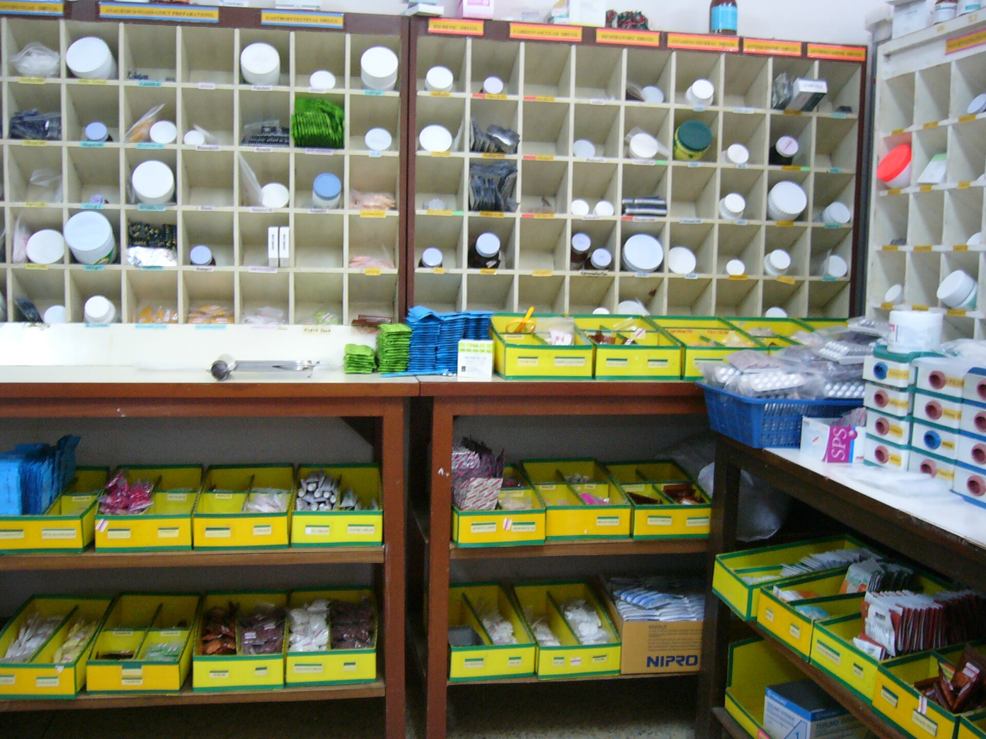 pharmacy shelves medicine